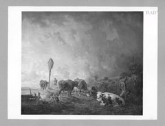 Landscape with cows and shrine by Max Joseph Wagenbauer