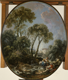 Landscape with Fisherman and a Young Woman by François Boucher