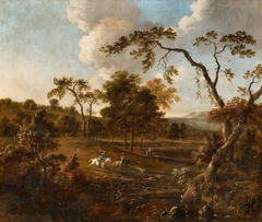 Landscape with Rolling Hills and a Stag Hunt