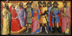 Le nouvel empereur Dèce interroge saint Laurent sur les trésors de Philippe et lui donne trois jours pour les trouver. by Mariotto di Nardo