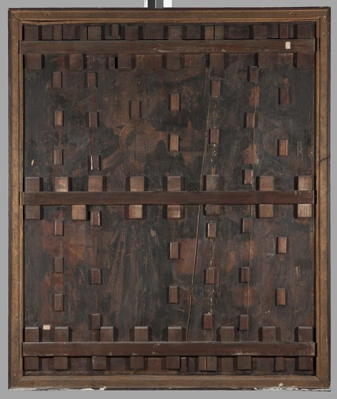 Legnica polyptych - left wing external - upper panel - obverse: St Henry, St Nicholas, St Stephen; reverse: temptation of Christ