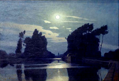 Lever de Lune sur un canal by Charles Guilloux