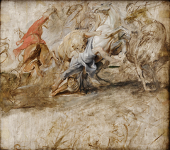Löwenjagd (Ölskizze); Rückseite: Vermählung in Procuratione (Skizze zum Medici-Zyklus) by Peter Paul Rubens