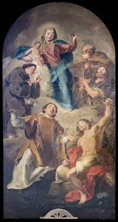 Madonna and Child with Saints Giuseppe, Antonio, Rocco, Lorenzo and Sebastiano (Pittoni)