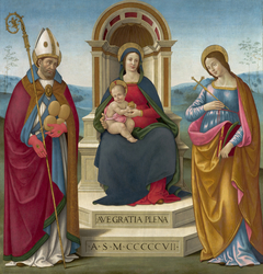 Madonna and Child with St. Justus of Volterra and St. Margaret of Antioch. by Bastiano Mainardi