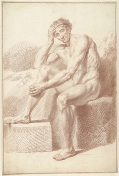 Mannelijk naakt, zittend met opgetrokken knieën by Louis Fabritius Dubourg