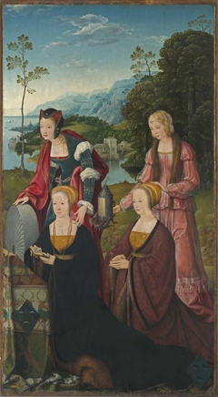 Marientod-Altar: Die hll. Christina und Gudula mit Christina und Sibilla Hackeney Außenseite: Hll. Sebastian und Rochus by Joos van Cleve