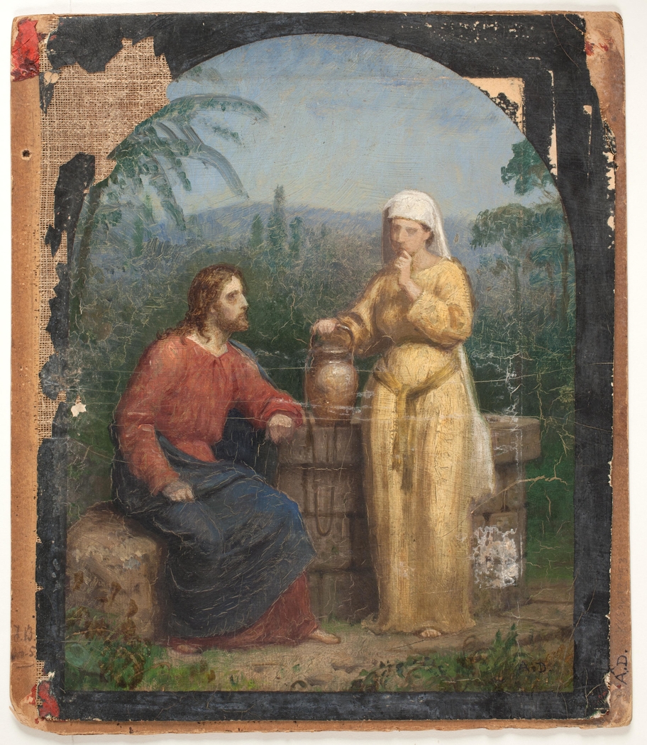 Olieskitse til Jesus og Samaritanerinden ved brønden