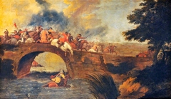 One of Four Battle Scenes: A Cavalry Engagement on Bridge by manner of Pieter Snayers