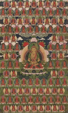 Painted Banner (Thangka) of Amitayus Buddha Surrounded by One Hundred Buddhas by Tibet