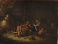 Peasant company in an interior with a man with a violin