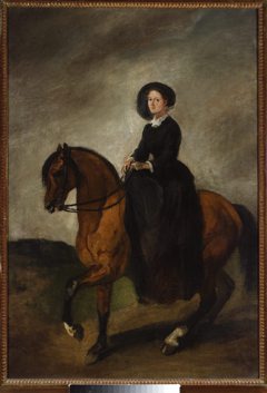 Portrait of artist's daughter Celina on horseback. by Piotr Michałowski