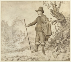 Portret van onbekende jongeman in een landschap by Willem de Heer