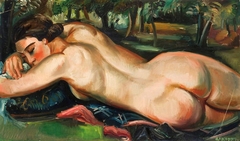 Reclining female nude. by André Favory