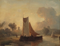 River Bank with a Mooring Boat by Solomon Leonard Verveer