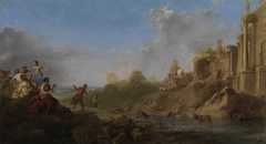 Ruinenlandschaft mit tanzendem Faun by Dirck van der Lisse