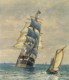 Sailing ships on the Sound. by Vilhelm Arnesen