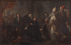 San Ambrosio imponiendo el hábito a San Agustín