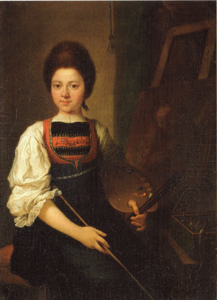 Self-Portrait in the Traditonal Costume of the Bregenz Forest, Seated at her Easel