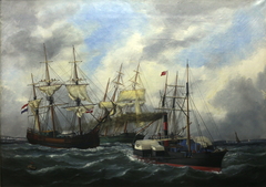 Ships entering Le Havre, towed by a tugboat by Édouard Adam