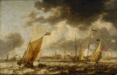 Ships near a harbour by Bonaventura Peeters the Elder