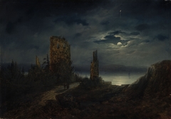 Stegeborg Castle ruins by moonlight