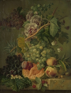 Still Life with Flowers and Fruits by Albertus Jonas Brandt