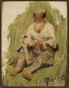 Study of a peasant in the grass. by Ilya Repin