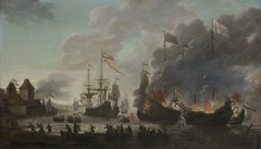 The Dutch Burn English Ships during the Expedition to Chatham, 20 June 1667 (Raid on the Medway) by Jan van Leyden