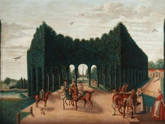 The Topiary Exedra with a View of the Obelisk, Hartwell House, Buckinghamshire by after Balthasar Nebot