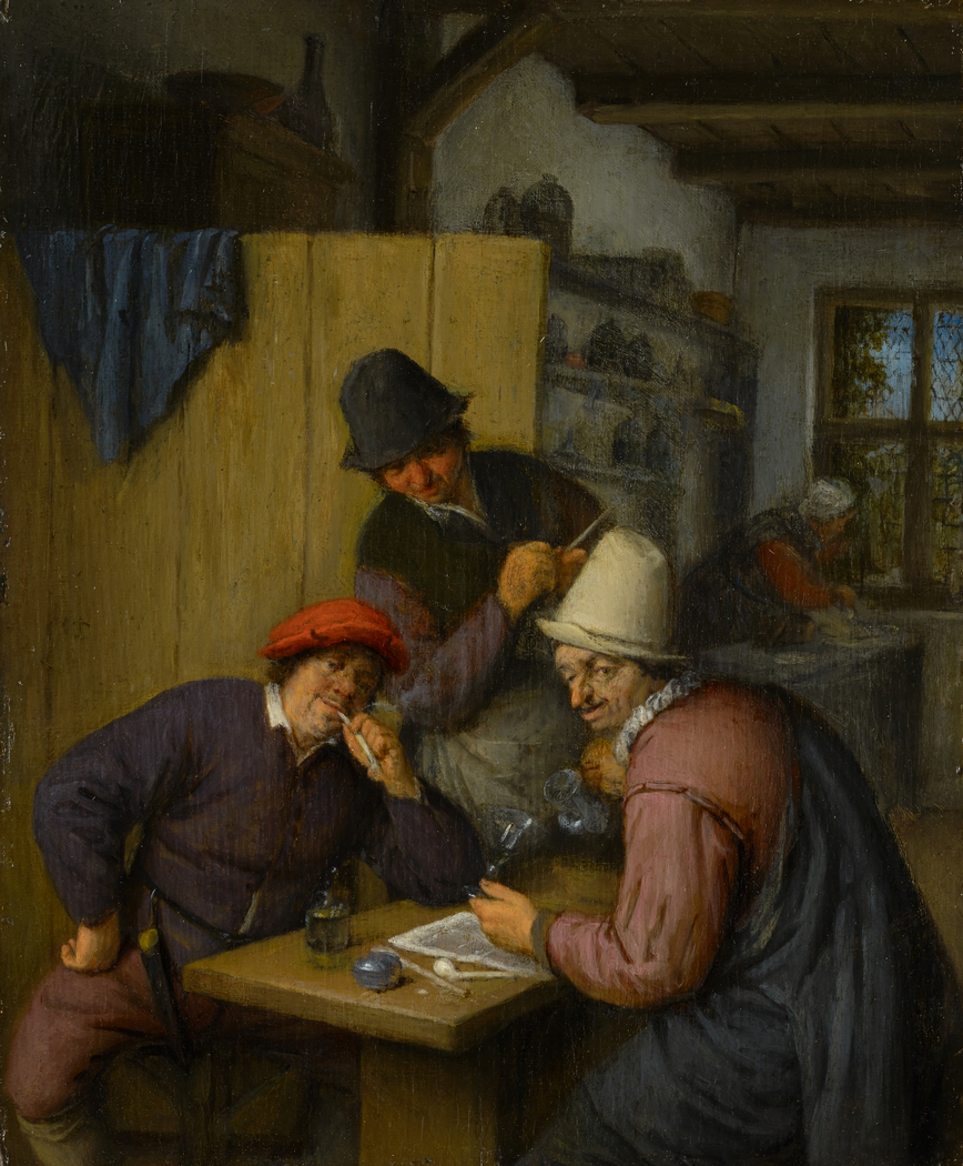 Three Drinking and Smoking Farmers in a Tavern