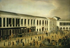 Trial of Four British Seamen at Canton, 1 October 1807: Scene Outside the Court by Chinese School