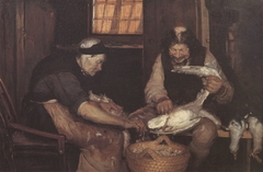Two old people plucking gulls by Anna Ancher