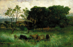 Untitled (five cows in pasture) by Edward Mitchell Bannister