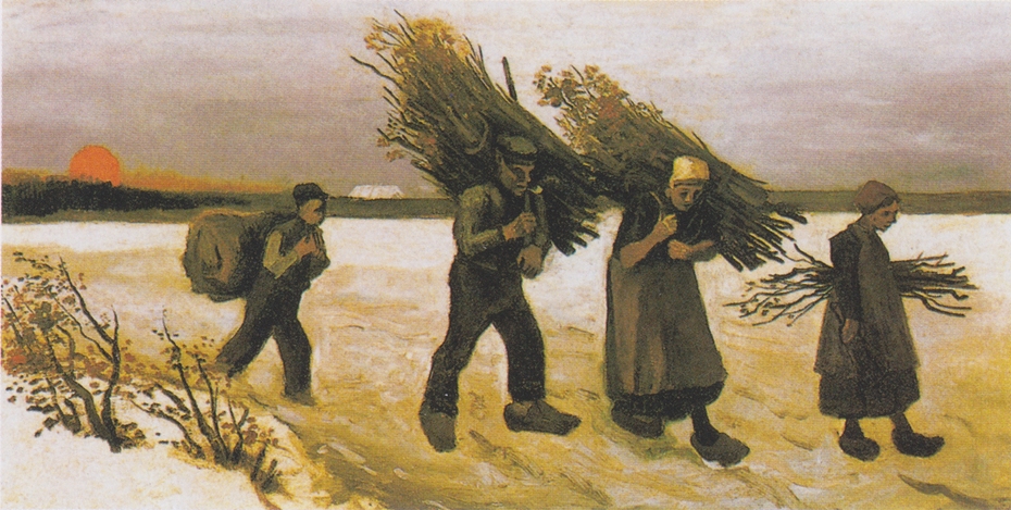 Wood gatherers in the snow