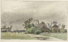 Vaart leidend naar een boerderij by Julius Jacobus van de Sande Bakhuyzen