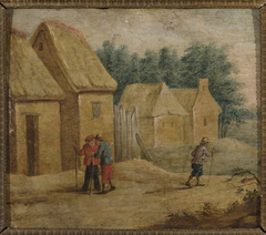 Village buildings with peasants by Thomas van Apshoven