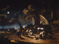 Vissers op het strand bij nacht by Hendrik de Meijer