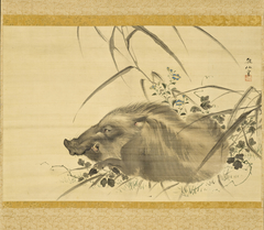 Wild Boar amidst Autumn Flowers and Grasses by Mori Sosen