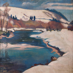 Winter landscape with a river by Stanisław Ignacy Witkiewicz