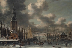 Winter landscape with the Montelbaanstoren, Amsterdam by Thomas Heeremans
