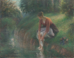 Woman Bathing Her Feet in a Brook