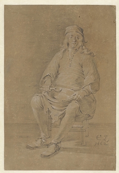 Zittende man met een kom op schoot by Cornelis Saftleven