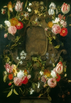 A Cartouche Embellished with a Garland of Flowers