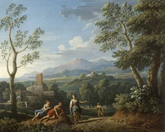 A Classical Landscape with Figures resting by a Road