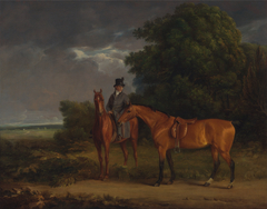 A Groom Mounted on a Chestnut Hunter, He Holds a Bay Hunter by the Rein by Jacques-Laurent Agasse