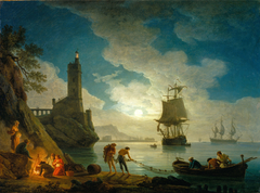 A Harbor in Moonlight by Claude-Joseph Vernet