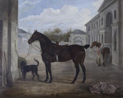 A Hunter and Retriever outside Shugborough Stables by William Webb