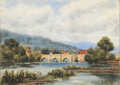 A River Landscape, Bridge and Buildings in the Distance by Wilfred Williams Ball