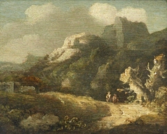 A Rocky Landscape with Two Travellers by style of Richard Wilson